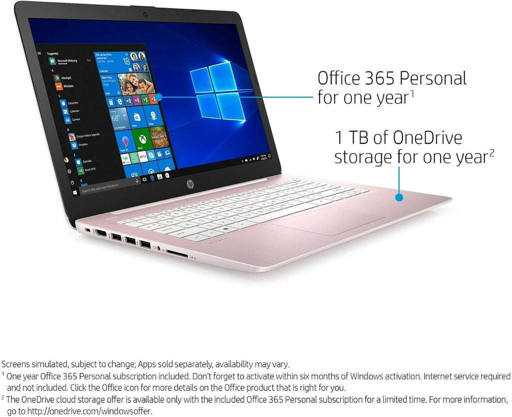 HP Stream 14 Pink - Celeron N4000-4 GB RAM - 64 GB eMMC Storage - 14' LCD - Wireless - Bluetooth - Webcam - Windows 10 S