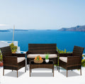 Patio Furniture Set Conversation Chairs, 4 Pieces Wicker Patio Set Outdoor Patio Seating Rattan Patio Sofa with Table for Balcony Backyard Front Porch Decor, Conversation Set with Cushion Seat, Black
