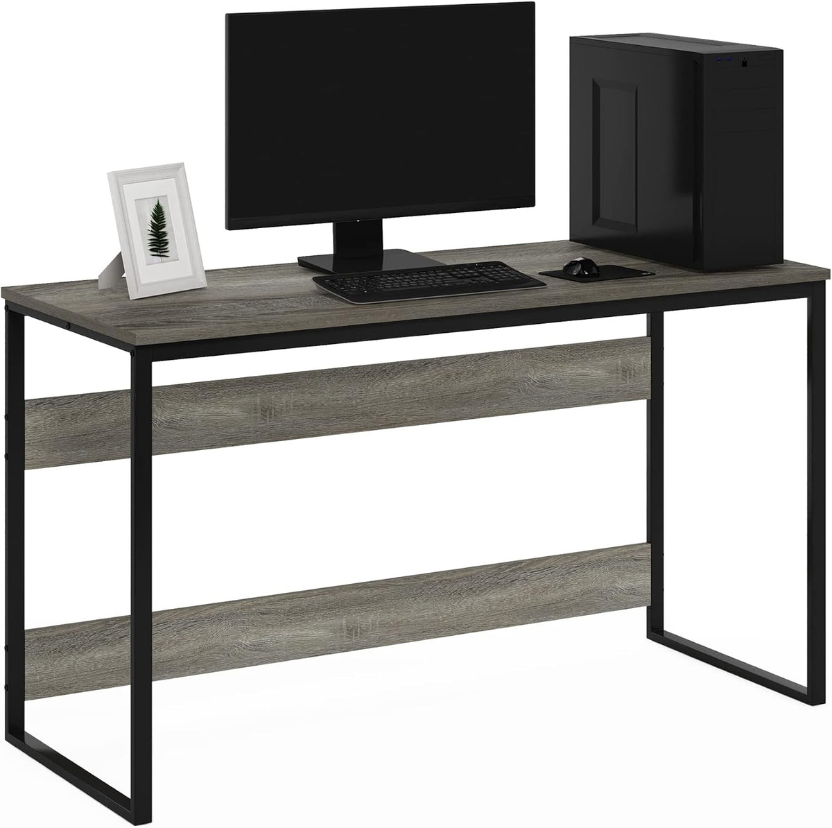 Furinno Moretti Computer Desk, Gaming Desk with Metal Frame, Office Desk, 52' Width, for Home Office, Gaming, Study, Grey Oak
