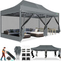 COBIZI 10x20 Canopy Tent, Heavy Duty Pop up Canopy with Sidewalls, Waterproof Easy Setup Canopy with Mosquito Netting, Outdoor Instant Screen Tents for Parties, Wedding with Roller Bag, Gray