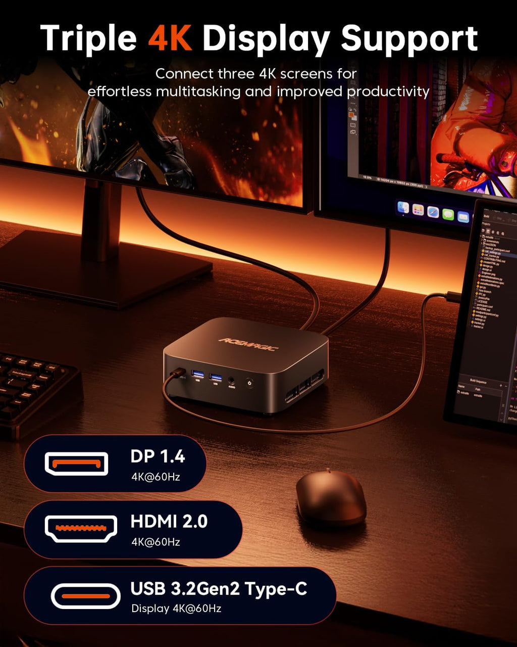 ACEMAGIC K1 Mini PC AMD Ryzen 4300U (Up to 3.7Ghz), 16GB DDR4 512GB SSD, Mini Computer with Radeon Graphics, 4K Triple Display USB-C 28W Performance, Ethernet VESA, WiFi/BT, Business & Home Office