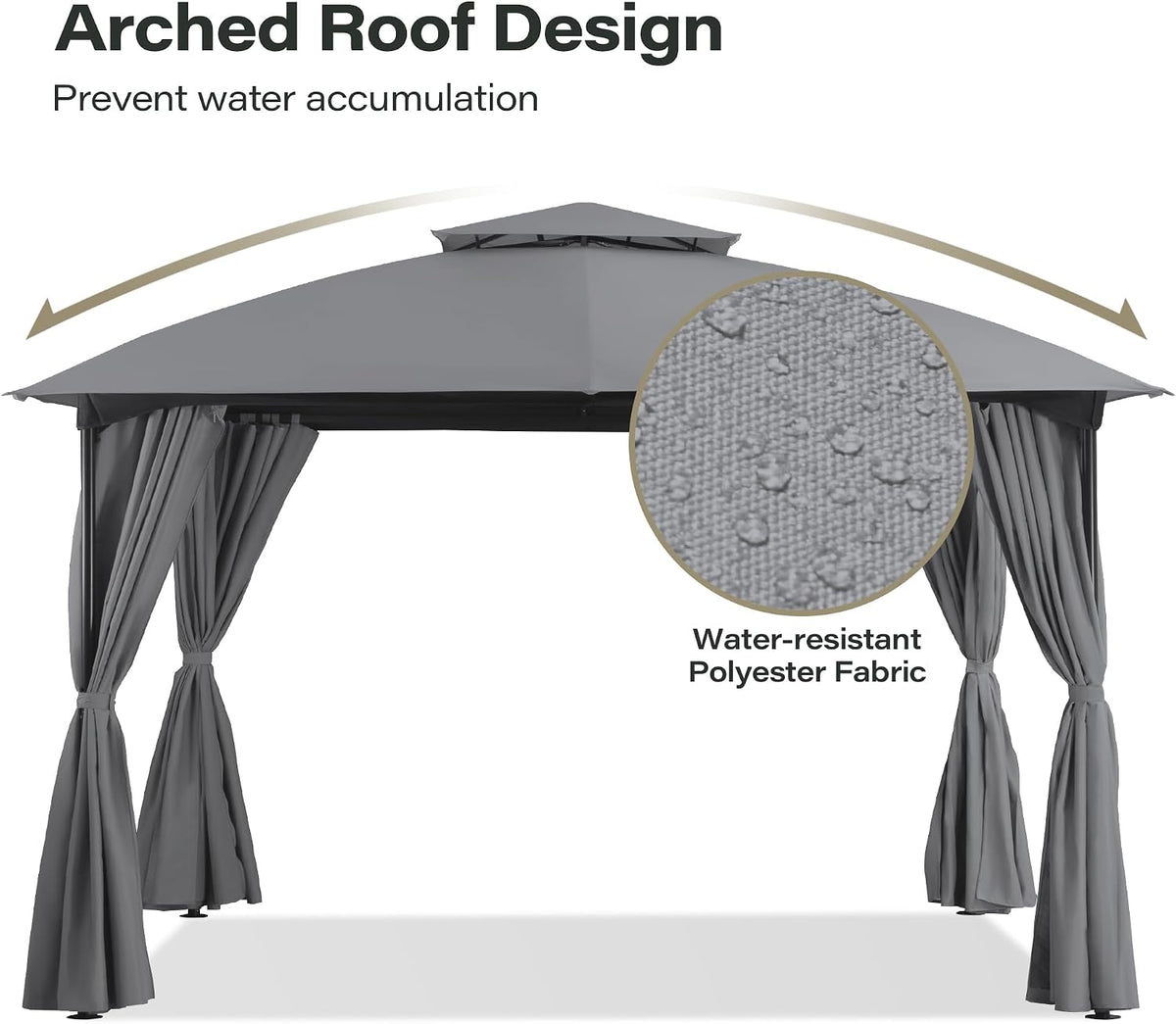 LAUSAINT HOME 10'x10' Patio Arc Gazebo, Outdoor Canopy Tent with Curved Roof Design, Double Tier Top, Privacy Curtains & Wind-Resistant Ropes, Backyard Garden Lawn, Gray
