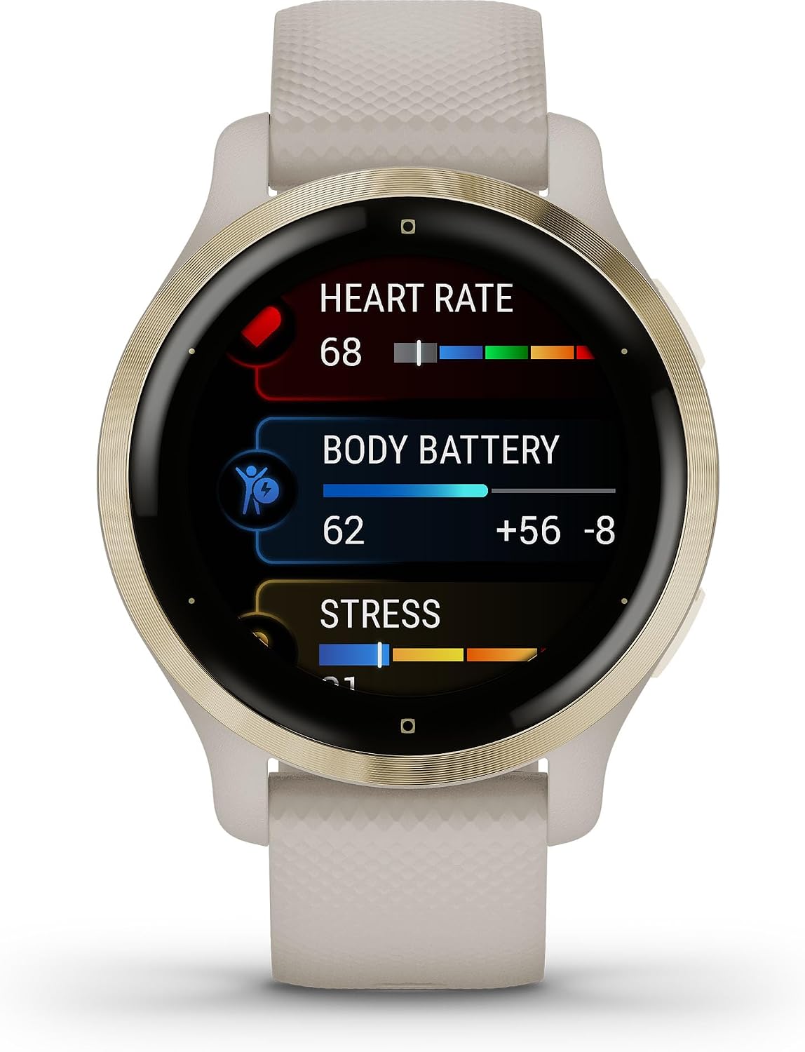 Garmin Venu 2S, Smaller-Sized GPS Smartwatch with Advanced Health Monitoring and Fitness Features, Light Gold Bezel with Tan Case and Silicone Band, (010-02429-01) (Renewed)