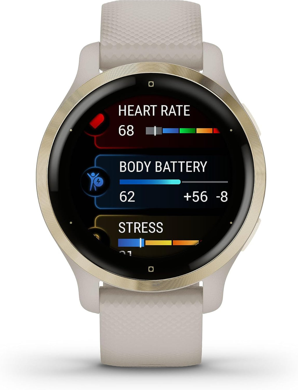 Garmin Venu 2S, Smaller-Sized GPS Smartwatch with Advanced Health Monitoring and Fitness Features, Light Gold Bezel with Tan Case and Silicone Band, (010-02429-01)