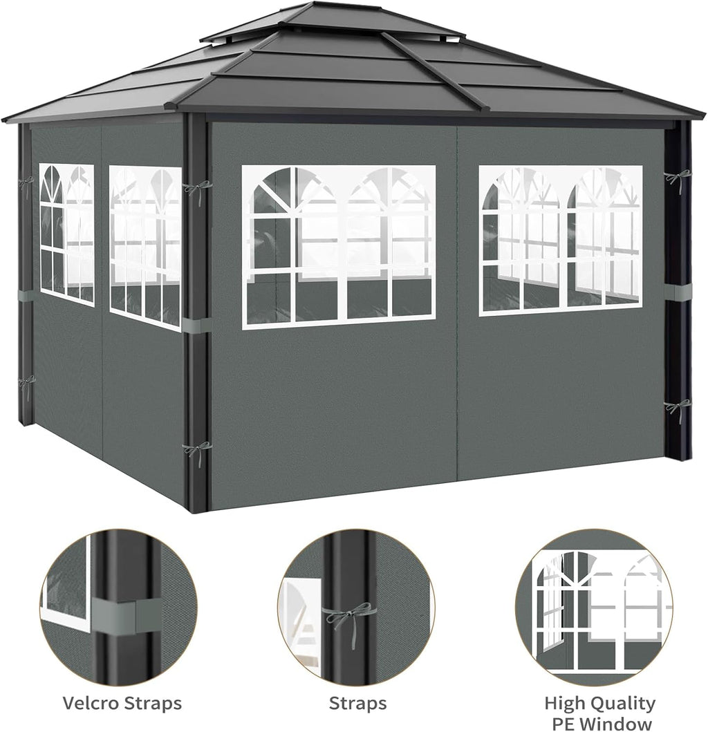 Gazebo Privacy Curtains 10' x 10' with PVC Windows, 4-Panels Side Wall with Zipper Universal Replacement for Patio, Outdoor Canopy, Garden and Backyard, Gray