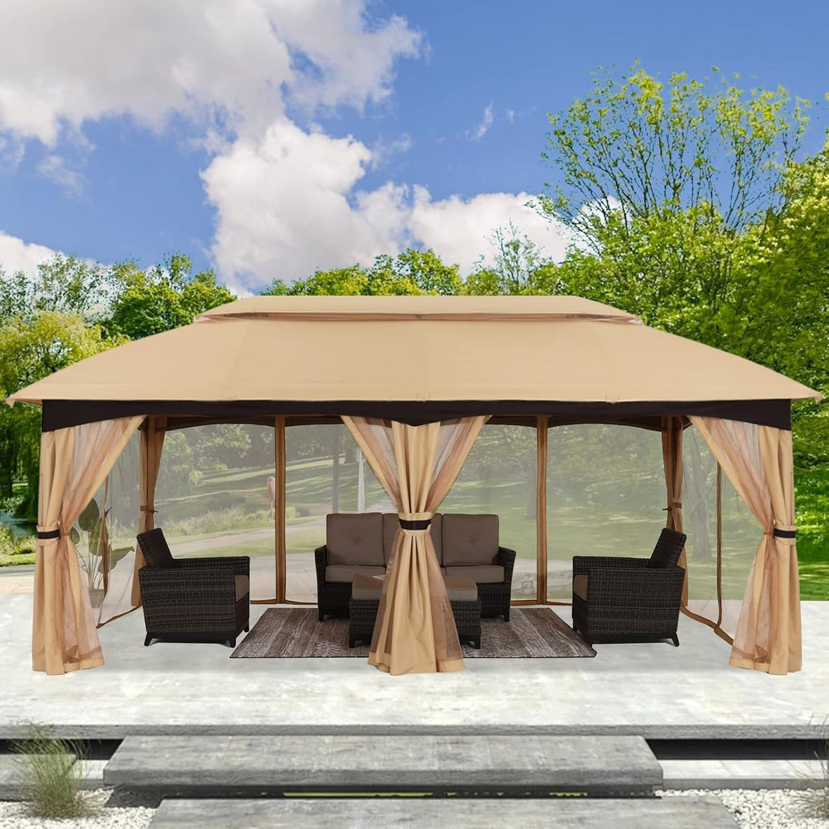 ABCCANOPY 10x20 Outdoor Gazebo - Patio Gazebo with Mosquito Netting, Outdoor Canopies for Shade and Rain for Lawn, Garden, Backyard & Deck (Beige)