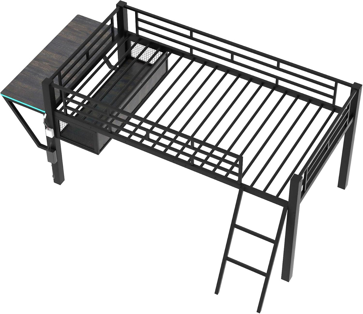 Bellemave Twin Loft Bed with Desk, Gaming mid loft Bed with Desk, LED for Adults, Teens, Kids, Black