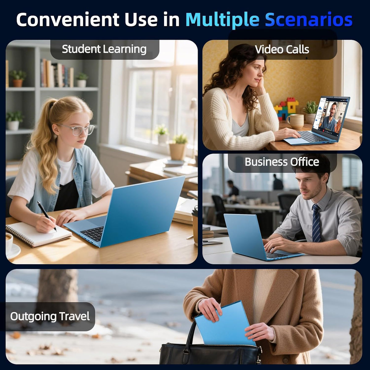 15.6 Inch Laptop Computer, Laptops with 16GB RAM 1024GB SSD, Core i3-10100Y CPU(Up to 3.9GHz), IPS FHD Display, Backlit Keyboard, WiFi 6, 53.2WH Battery, 180° Viewing, Type-C, HDMI