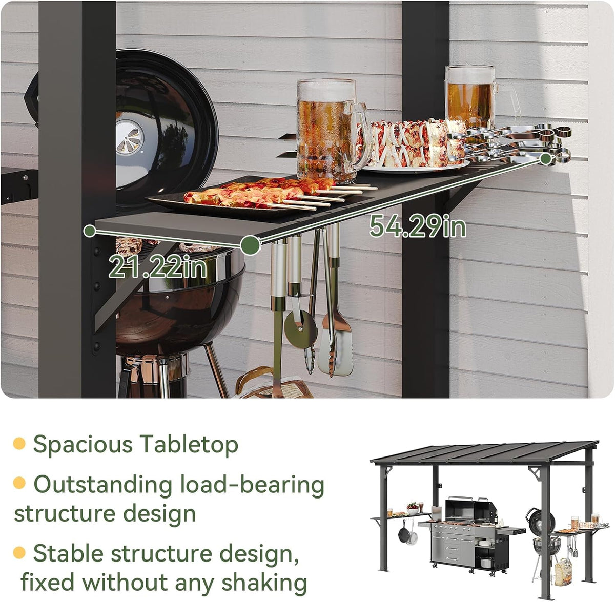 Aoxun 12x6 FT Gazebo with Polycarbonate Panel, All-Weather Outdoor BBQ Canopy with Sloping Steel Roof, Grill Gazebo with 2 Side Shelves & Hooks, Permanent Metal Gazebo for Patio, Backyard, Deck