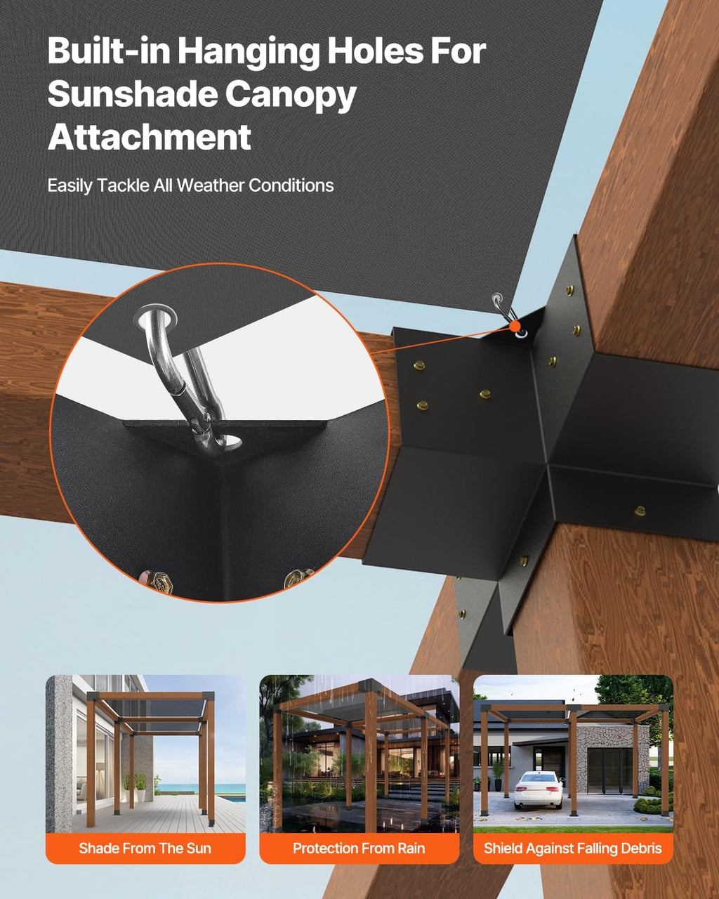 VEVOR Pergola Kit, 4x4 Inch Pergola Brackets for 3.5x3.5 Inch Wood Beams in Actual Dimension, 3-Way (4 Pcs) and 4-Way (2 Pcs) Gazebo Brackets with 6 Post Bases, for Outdoor Pergolas, Gazebos, Sheds