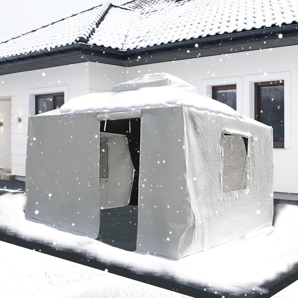 Domi 10' x 10' Universal Winter Gazebo Cover, All Season Waterproof Enclosed Cover with Sidewalls & Ventilated Mesh Windows, All-Weather Outdoor Cover for Hardtop Gazebos, White
