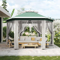 13' x 13' Pop-Up Gazebo, Hexagonal Canopy Shelter with 6 Zippered Mesh Netting, Event Tent with Strong Steel Frame for Backyard, Garden, Lawn, Green and Beige