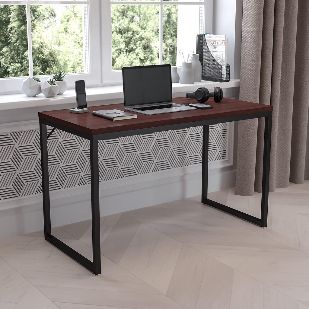Flash Furniture Tiverton Industrial Modern Desk-Mahogany/Black Commercial Grade Computer Desk-47' Sturdy Home Office Desk-Writing Desk