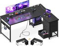 AODK L Shaped Gaming Desk with 4 Drawers, 53' Reversible Home Office Desks with Power Outlets, L Shaped Computer Desk with USB Charging Port and Host Stand, Corner Desk, Easy to Assemble, Black