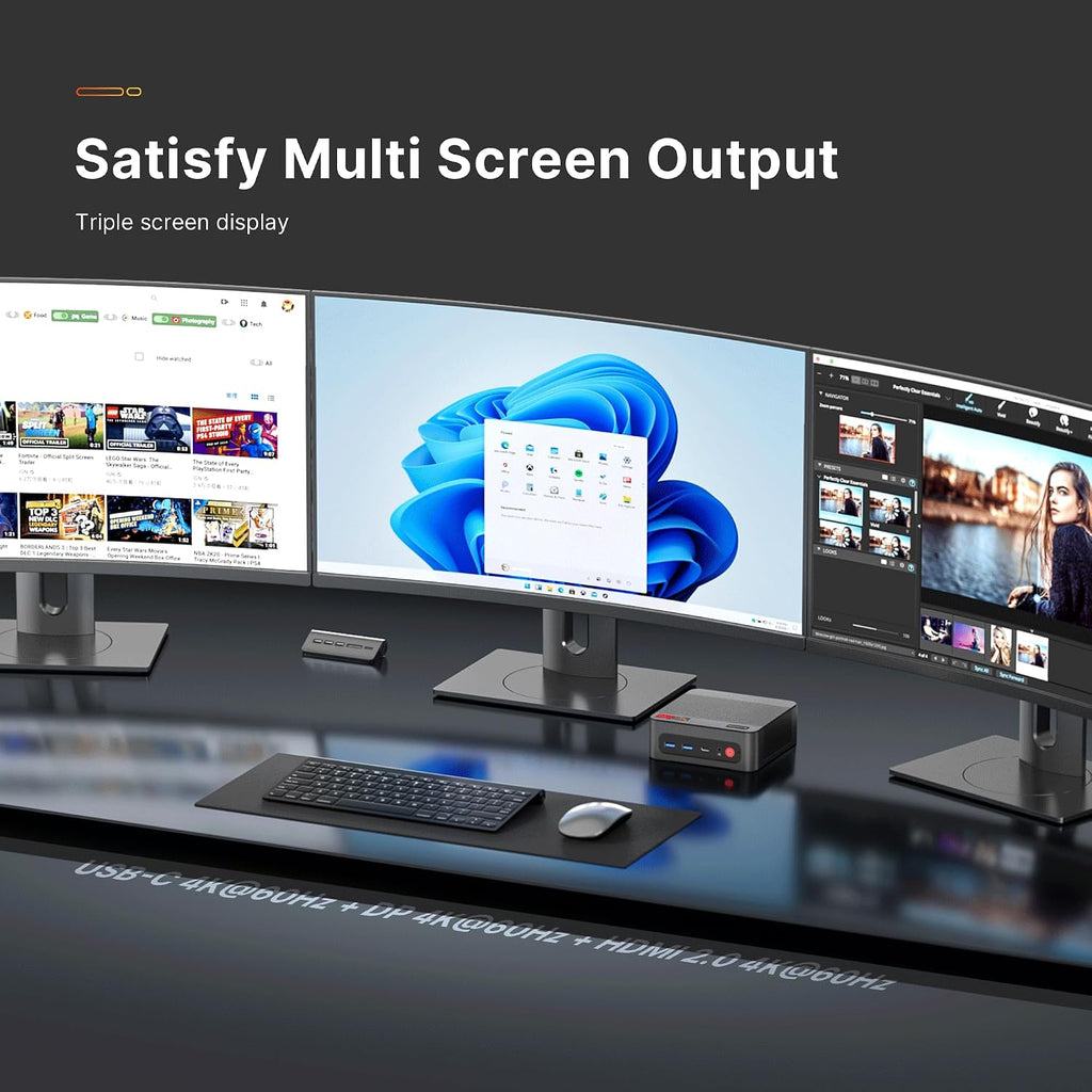 BOSGAME P4 Mini PC Desktop Computers, Ryzen 7 5825U, 32GB DDR4, 1TB M.2 2280 NVMe SSD, 11 Pro, Dual LAN 2.5G, Wi-Fi 6E, BT5.2, 4K Triple Display HDMI+DP+Type-C