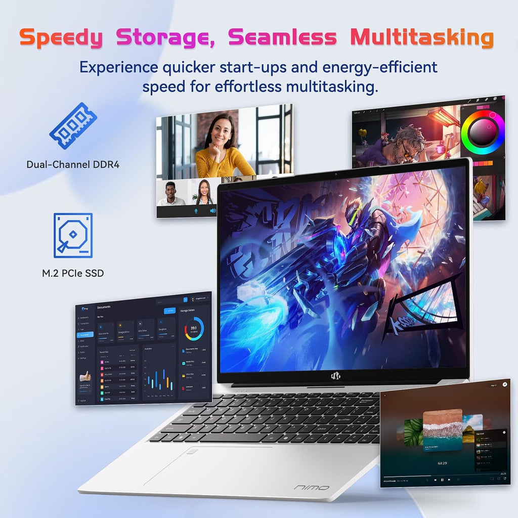 NIMO 17.3' FHD IPS Laptop, Intel Core i3-1215U (Beats i5-1135G7 Class), 16GB RAM, 512GB SSD, Windows 11 Home, Wi-Fi 6, Backlit Keyboard, Fingerprint, USB-C 65W Fast Charge, Bluetooth 5.2, 180° View