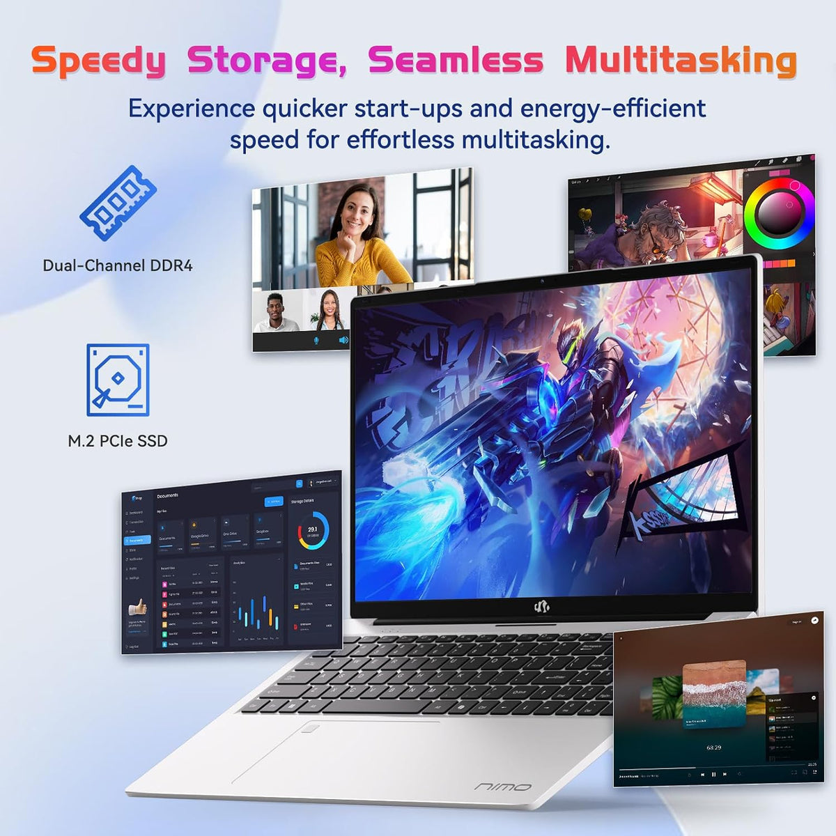 NIMO 17.3' FHD IPS Laptop, Intel Core i3-1215U (Beats i5-1135G7 Class), 16GB RAM, 512GB SSD, Windows 11 Home, Wi-Fi 6, Backlit Keyboard, Fingerprint, USB-C 65W Fast Charge, Bluetooth 5.2, 180° View