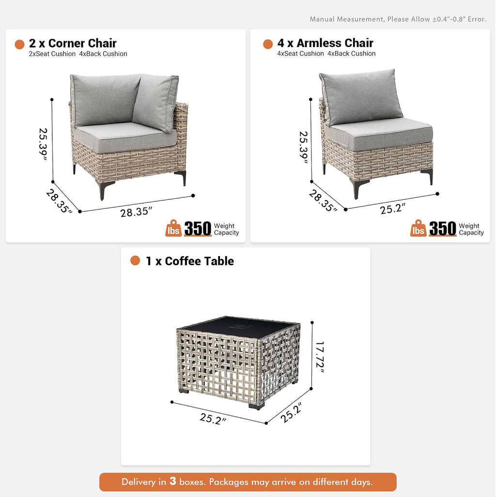 Outdoor Sectional Patio Furniture Set with Glowing Table,7 Pieces Wicker Conversation Sets L Shaped Couch Out Door Sofa Set Outside Furniture for Garden Deck Yard Porch,Dark Grey