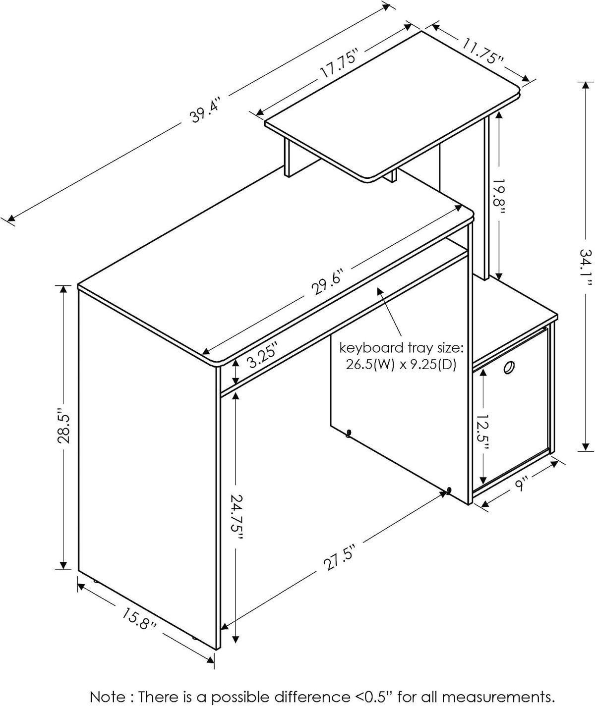 Furinno ECON Desk, 40-in Gaming Desk with Keyboard Tray, Computer Desk, Office Desk with Side Shelves and Storage Bin for Home Office, Study Room, Dorm, Light Oak