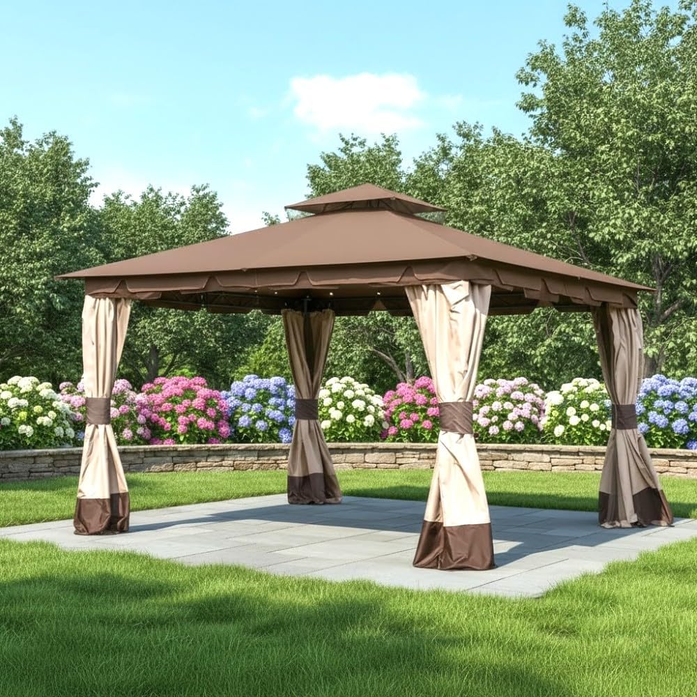 Garden Winds Reinforced Replacement Canopy Top Cover Compatible with The L-GZ215PST-4 Monterey 10' x 12' Gazebo – Classic Brown, RipLock 350