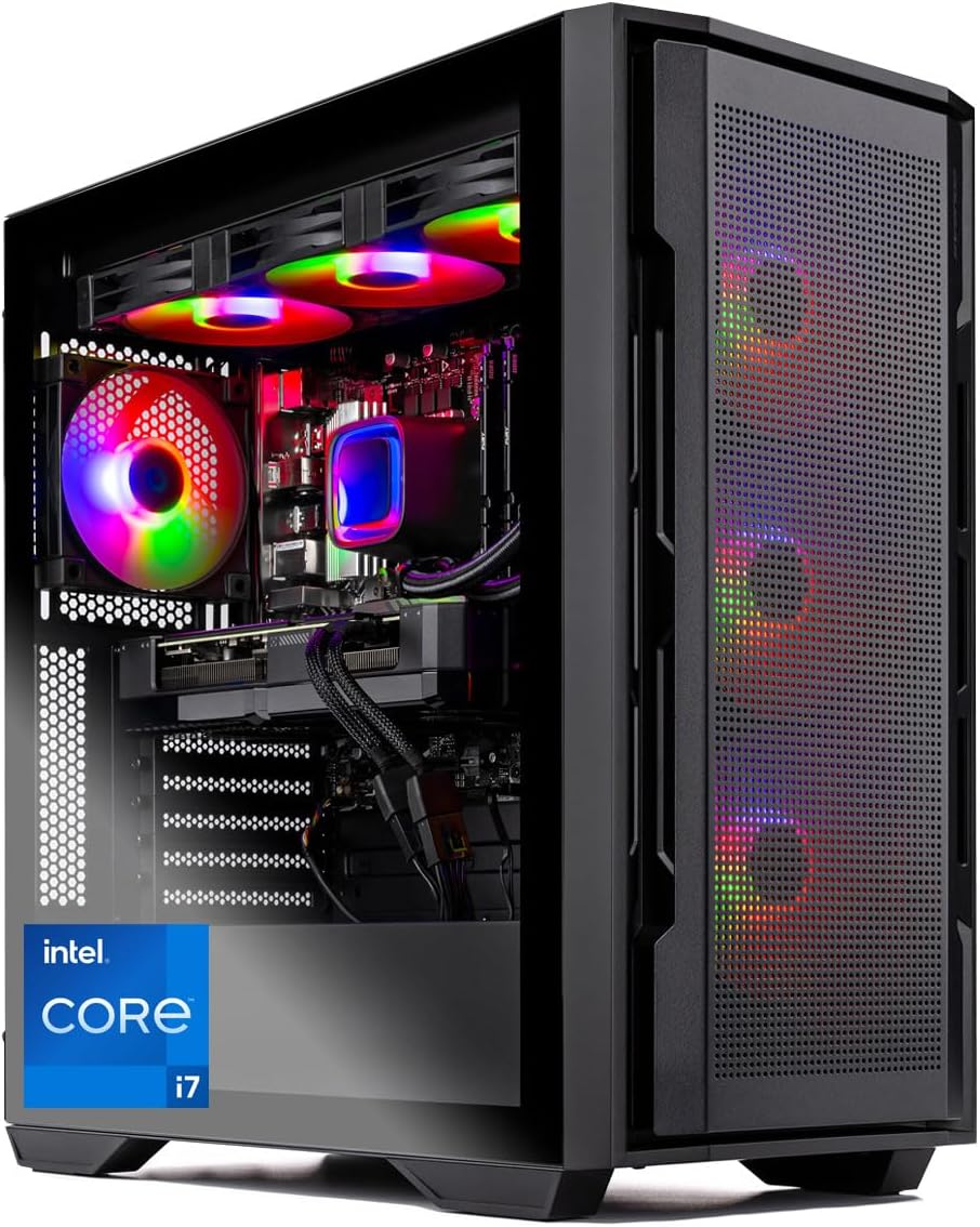 Skytech Gaming Rampage Desktop PC, Intel i7 14700F 2.1 GHz (5.3GHz), NVIDIA RTX 4070 12GB, 2TB NVMe SSD, 16GB DDR5 RAM 5200, 750W Gold PSU, 360mm ARGB AIO, Wi-Fi, Win 11