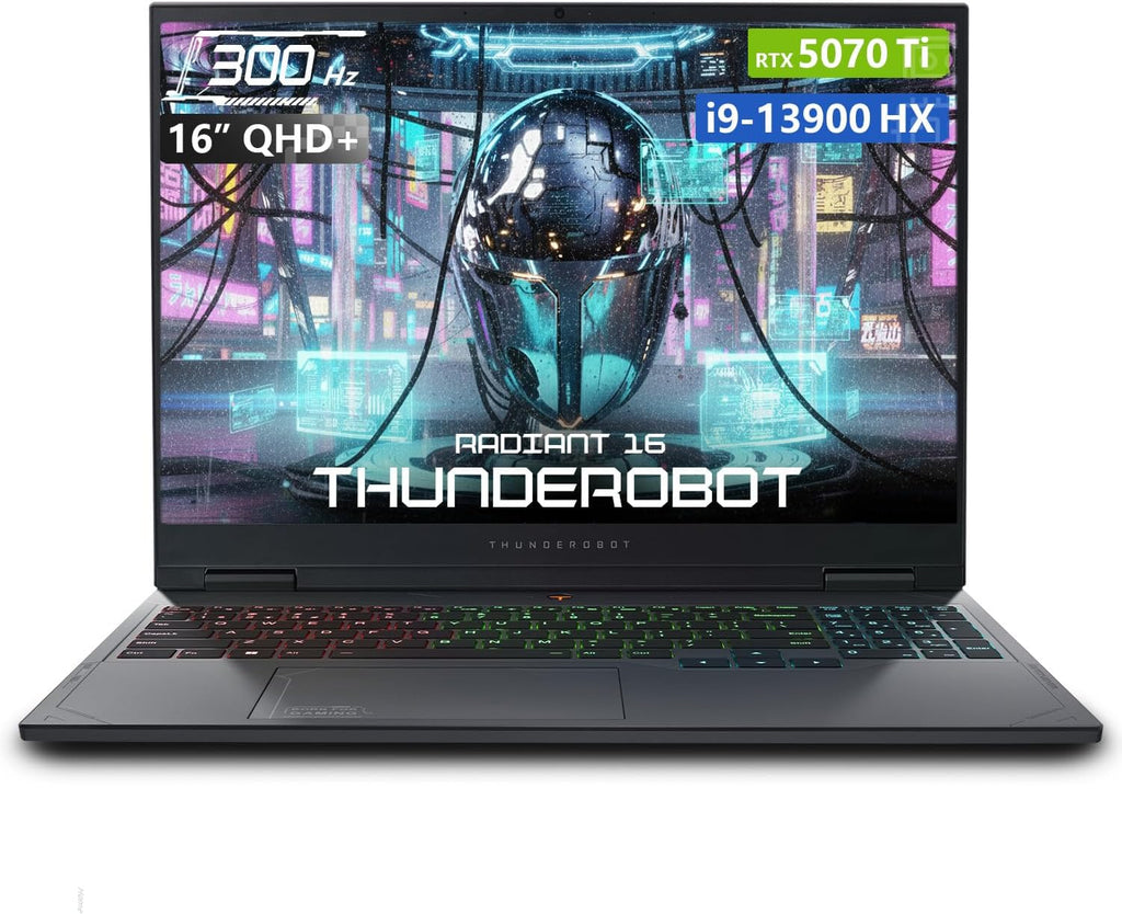 Thunderobot Radiant 16 i9 5070Ti 2.5K 300Hz Gaming Laptop, NVIDIA GeForce RTX 5070 Ti, Core i9-13900HX, 16' QHD+ 300Hz Display, 32GB DDR5, 1TB SSD, RGB Backlit KB, Wi-Fi 6, Win 11 Home, Black