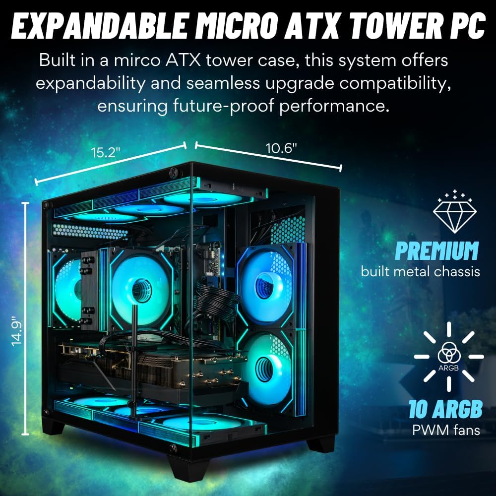 Panorama RTX 5080, Ryzen 7 7800X3D, 32GB DDR5 RAM, 2TB NVMe Gen4 SSD, Windows 11 Pro, 3 Year Warranty, RGB Keyboard+Mouse, WiFi 6E + BT, RJ45, HDMI, Prebuilt Gaming Tower Desktop PC for Gamers