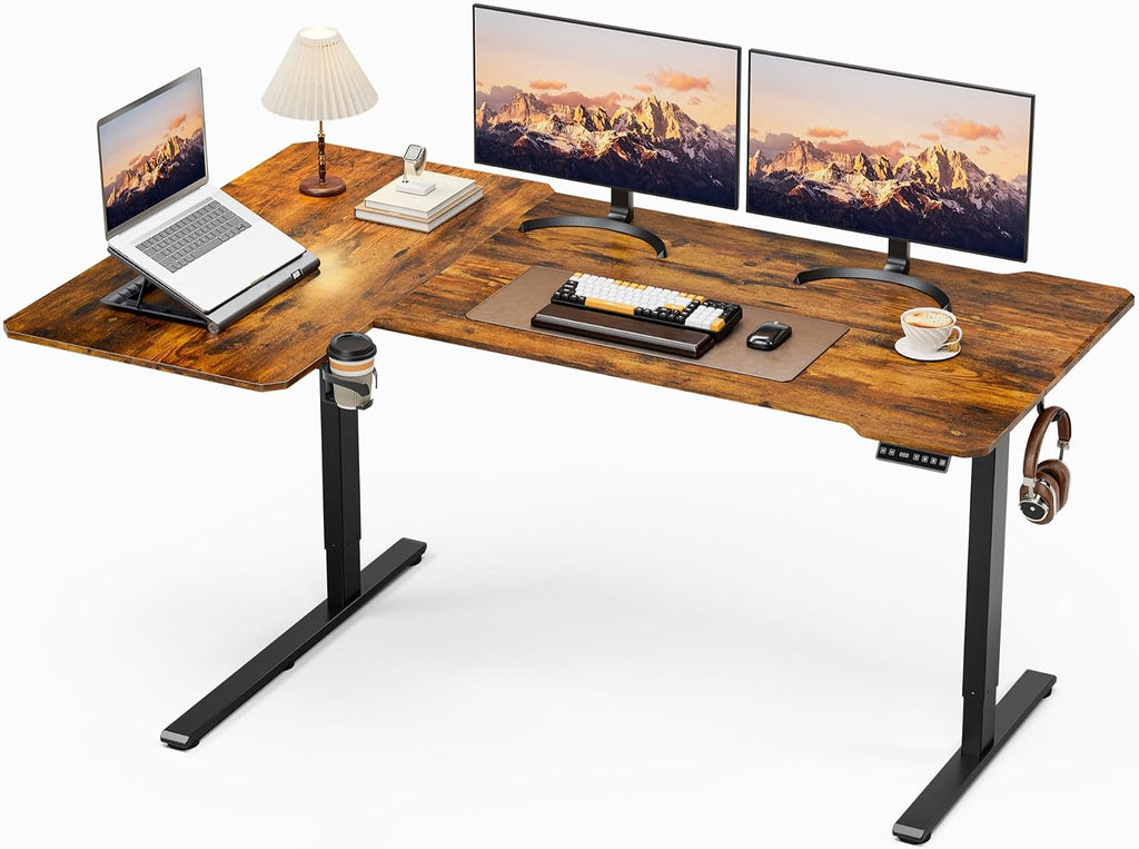 Acrolix 71 Inch L Shaped Standing Desk Adjustable Height, Electric Corner Standing Desk, Sit Stand Computer Table with Reversiable Splice Board, Rustic Brown