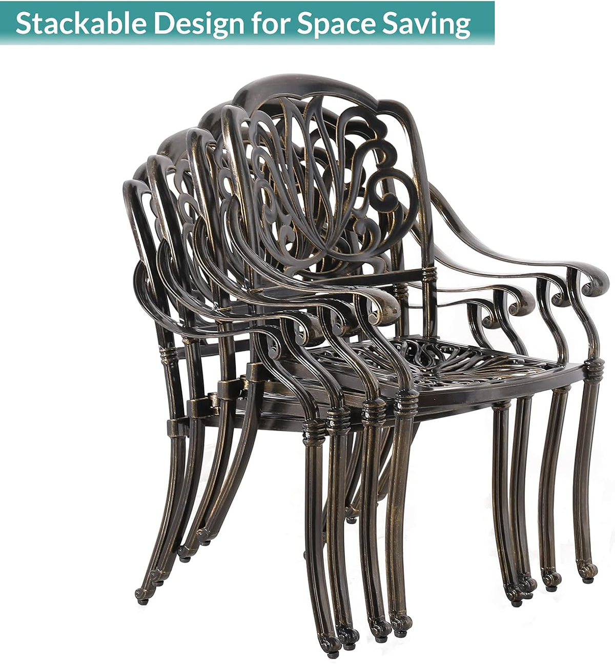 MEETWARM 7-Piece Outdoor Patio Dining Set, All-Weather Cast Aluminum Patio Conversation Set for Backyard Garden Deck with 6 Cushioned Chairs, 1 Rectangular Table, 2' Umbrella Hole, Dark Bronze