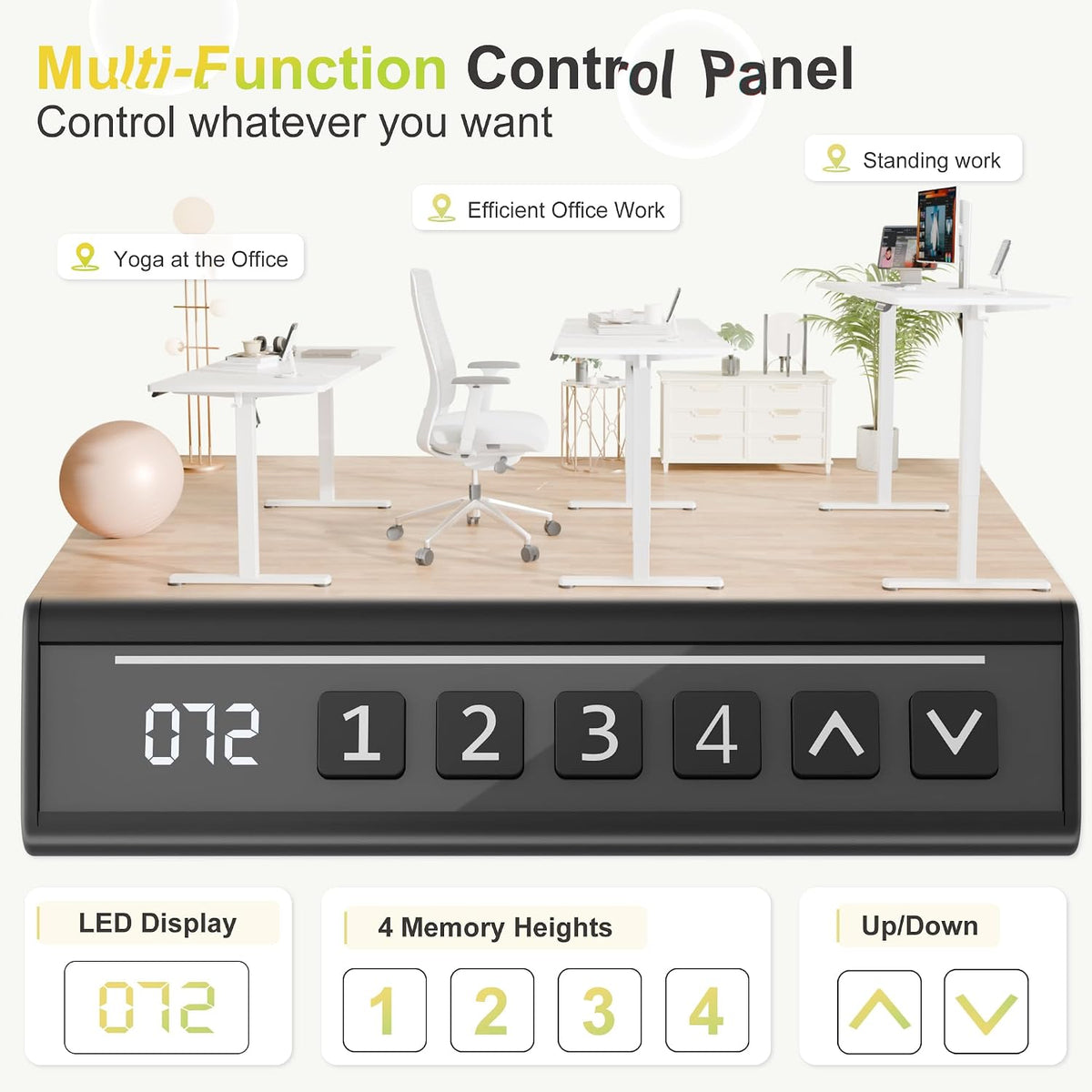 Furmax Electric Standing Desk, 55 x 24 Inches Sit Stand up Desk, Sit Stand Height Adjustable Home Office Desk with 4 Height Position Memory (White, 55)