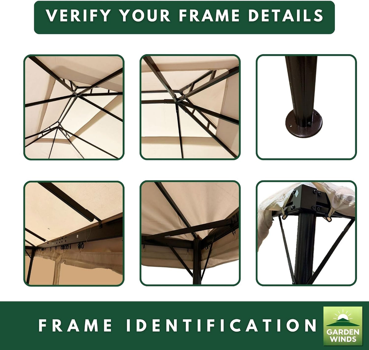 Garden Winds Reinforced RipLock 350 Replacement Canopy Top Cover Compatible with Outsunny Classic 10' x 13' Gazebo Models 01-0879, OTSU1444 - Beige