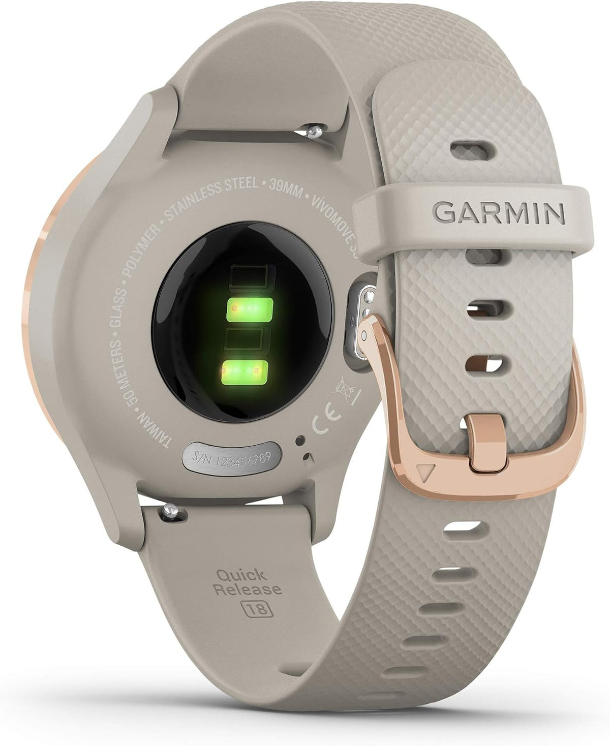 Garmin Hybrid Smartwatch with Real Watch Hands and Hidden Color Touchscreen Displays, Rose Gold with Light Sand case and Band, 39mm, 010-02238-02