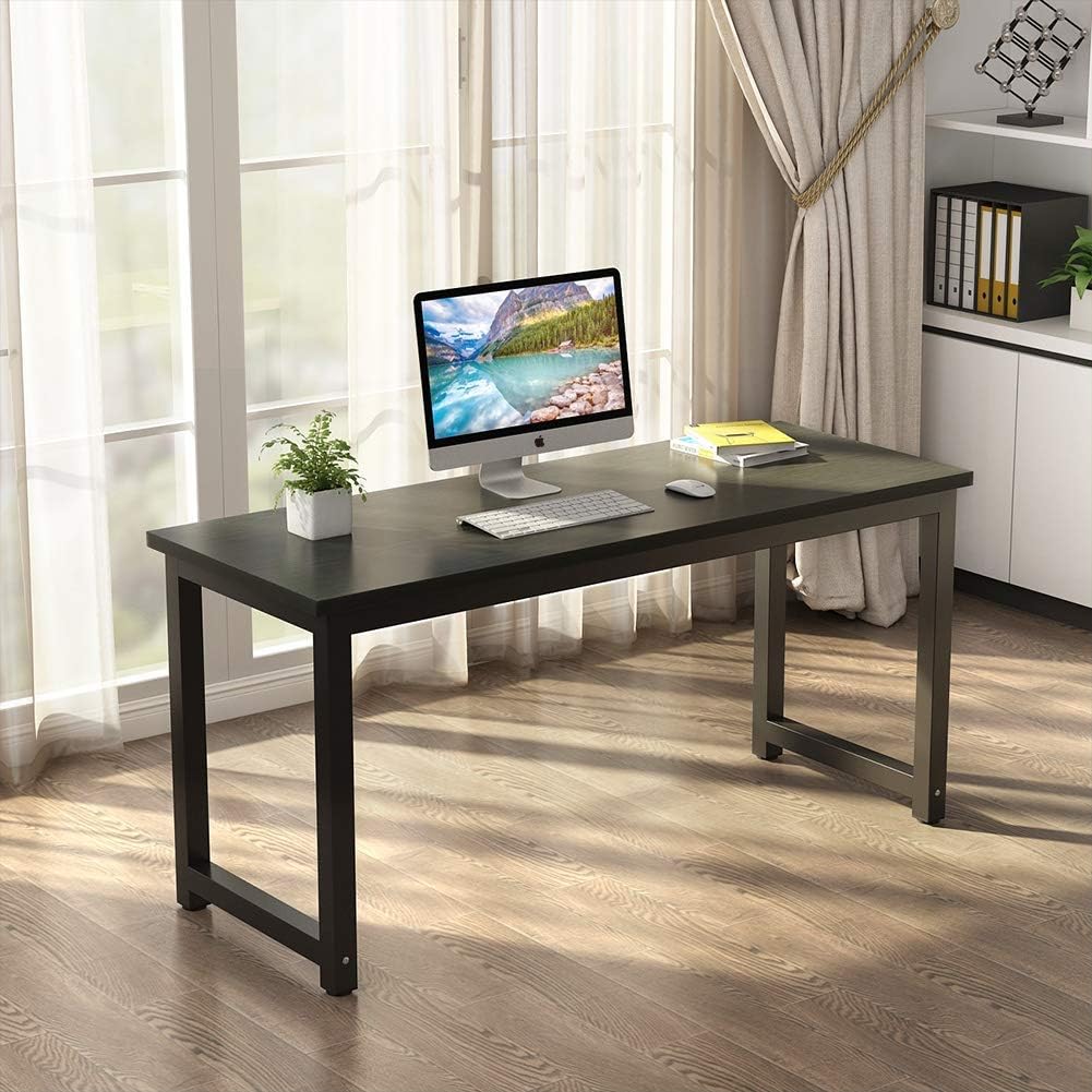 Tribesigns Modern Computer Desk, 63 inch Large Office Desk Computer Table Study Writing Desk Workstation for Home Office, Black Metal Frame