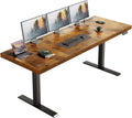OffiGo 71 Inch Executive Electric Standing Desk, Height Adjustable Desk with Power Outlet & 1.38' Thick 3-Piece Desktop, Sit Stand Computer Desk for Home, Office, Conference Room, Rustic Brown