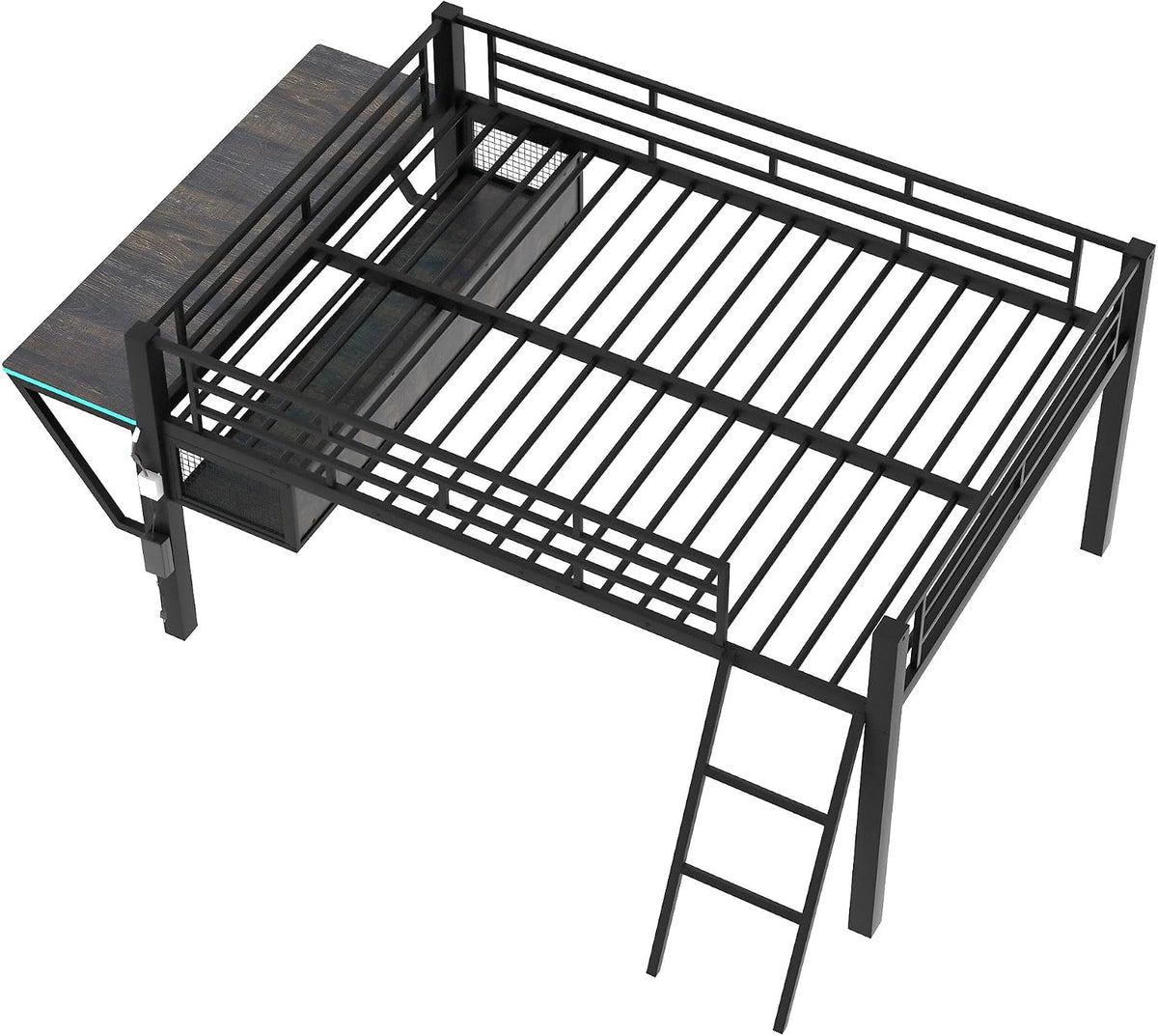 Bellemave Full Loft Bed with Desk, Gaming mid loft Bed with Desk, LED for Adults, Teens, Kids, Black