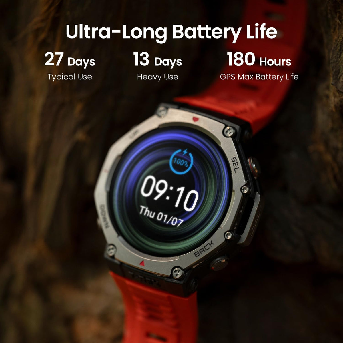 Amazfit Refurbished T-Rex 3 Rugged Military Smart Watch 48mm, GPS, Offline Maps, 100m Water-Resistant, Outdoor Fitness Smartwatch for Men, 170 Sport Modes, AI, Voice Control, Renewed (Black)
