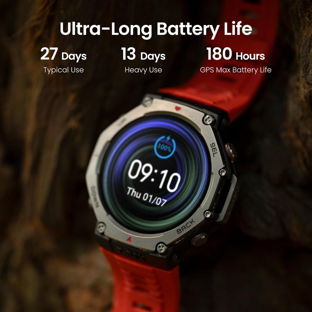 Amazfit Refurbished T-Rex 3 Rugged Military Smart Watch 48mm, GPS, Offline Maps, 100m Water-Resistant, Outdoor Fitness Smartwatch for Men, 170 Sport Modes, AI, Voice Control, Renewed (Grey)