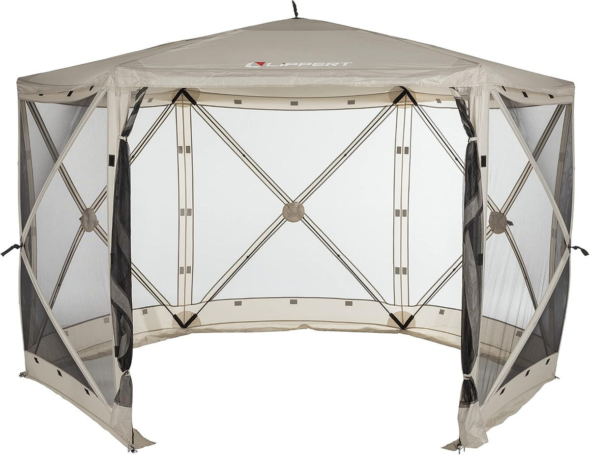Lippert Picnic Popup Gazebo Tent for Camping, Patios and Easy Outdoor Shelter - 12' x 12', Brown