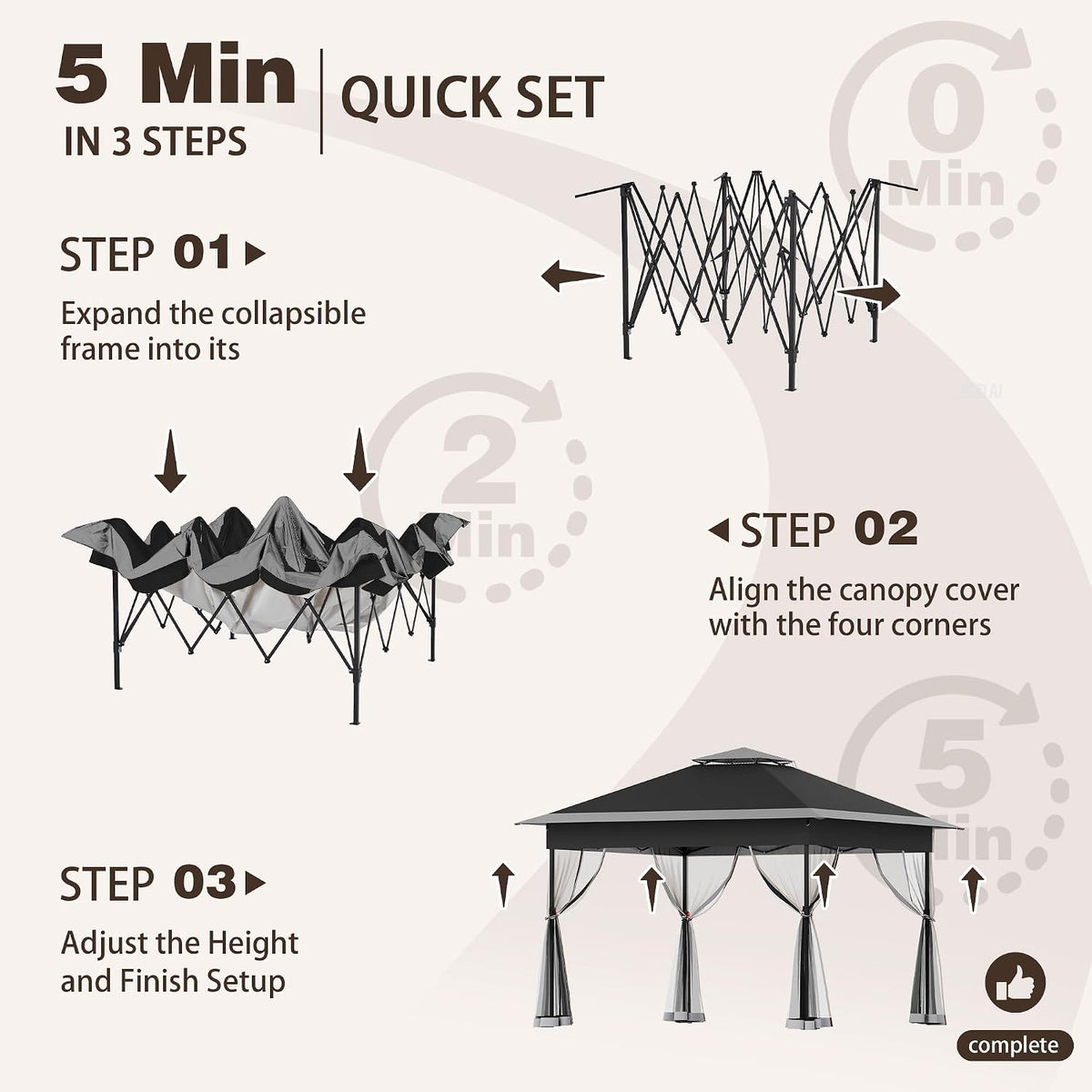 Bezseller 11x11 Pop Up Gazebo with Mosquito Netting – Easy 1-Person Setup, Water-Resistant Backyard Canopy for Family Patio & Garden Use, Black