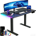 GTPLAYER Electric Standing Desk, Height Adjustable Gaming Desk - Computer Desk with LED Lights, Mouse Pad, Home Office Desk, Pure Black
