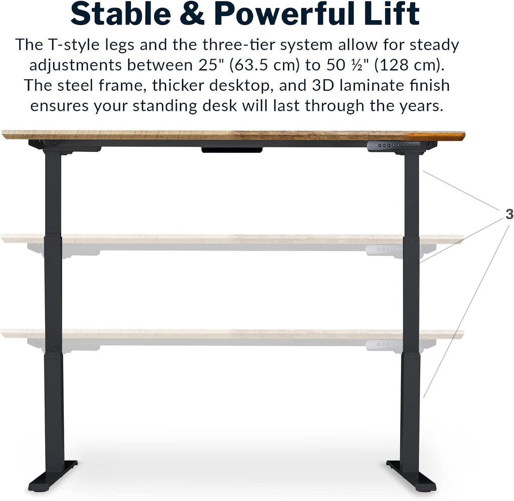 Vari Classic Electric Standing Desk - VariDesk Height Adjustable Sit/Stand Desk - Dual Motor with Memory Presets, Stable T-Style Legs - Gaming or Home Office Workstation - 72'x30', Reclaimed Wood