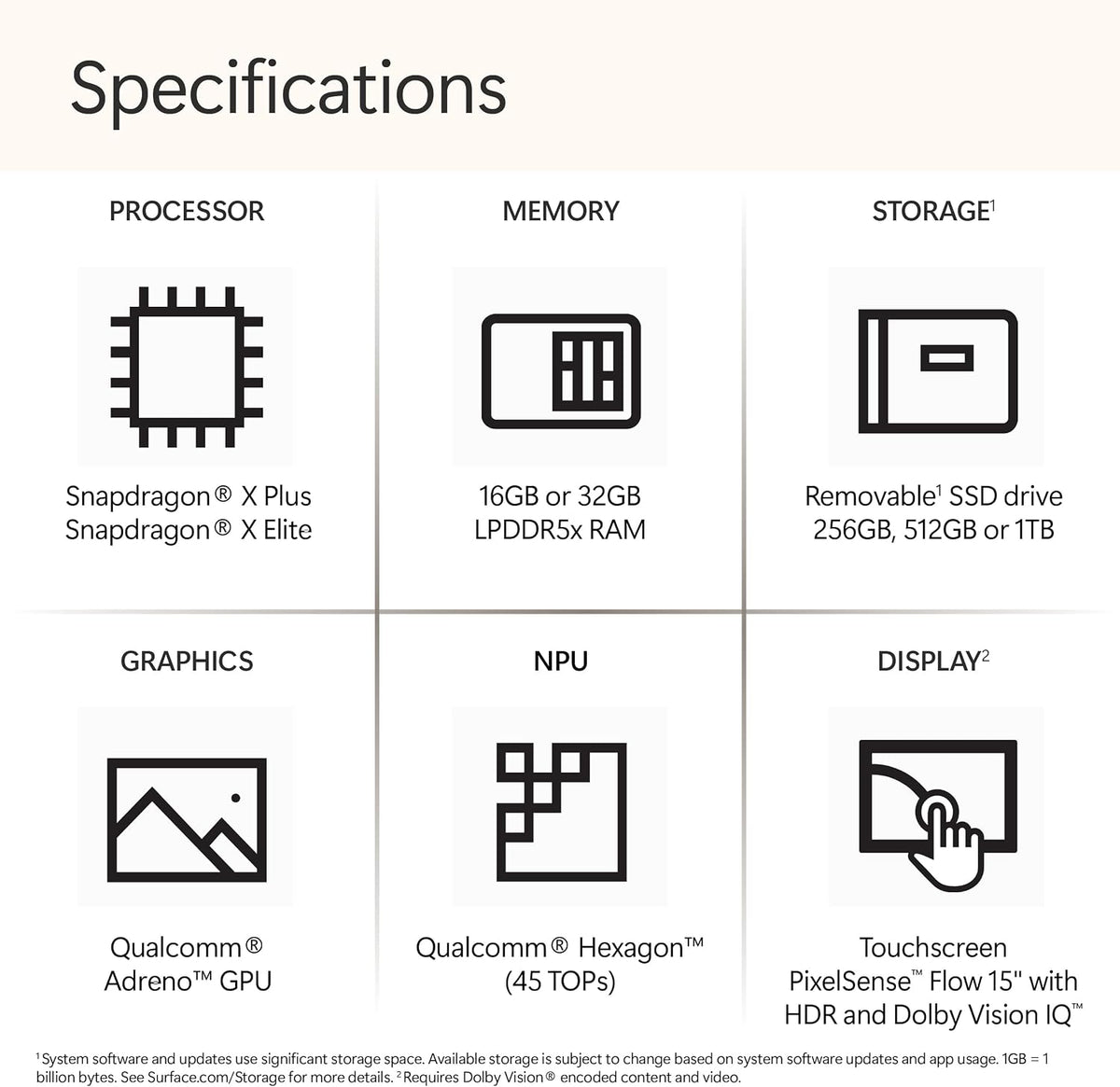 Microsoft Surface Laptop (2024), Windows 11 Copilot+ PC, 15' Touchscreen Display, Snapdragon X Elite (12 core), 16GB RAM, 1TB SSD Storage, Platinum