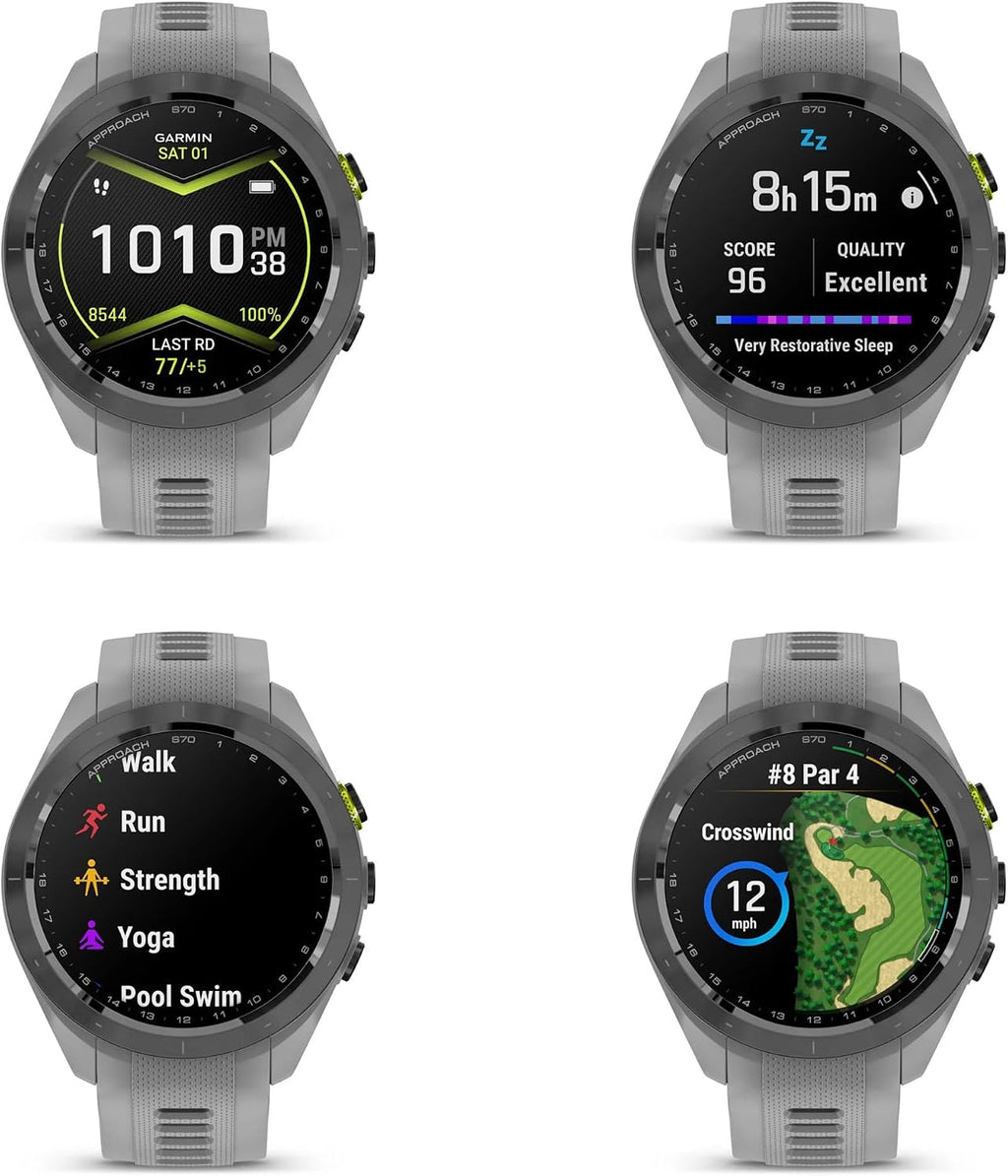 Garmin Approach S70 42MM Gray- Fitness Tracker Golf GPS Premium Smartwatch for Men, Lightweight Touchscreen AMOLED Display and Pre-Loaded Courses Bundle with Air Pro TWS Truly Wireless Earbuds -