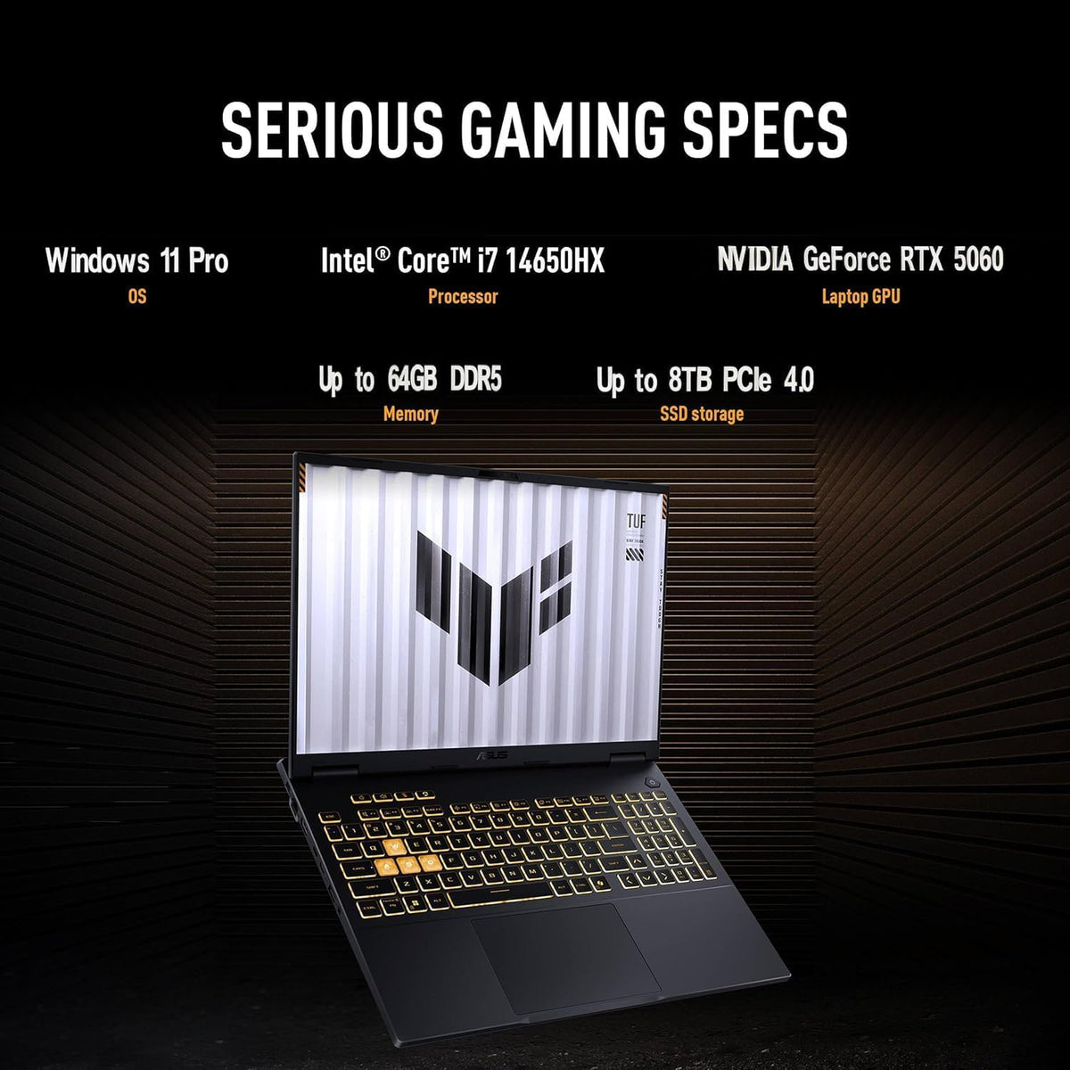 ASUS TUF F16 Gaming Laptop 2025, NVIDIA GeForce RTX 5060, Intel 14th i7-14650HX(16 Core), 16 Inch FHD+ 165Hz Display, 64 GB DDR5, 4 TB SSD, Wi-Fi 6E, Backlit Keyboard, Windows 11 Pro, RH-Accessories