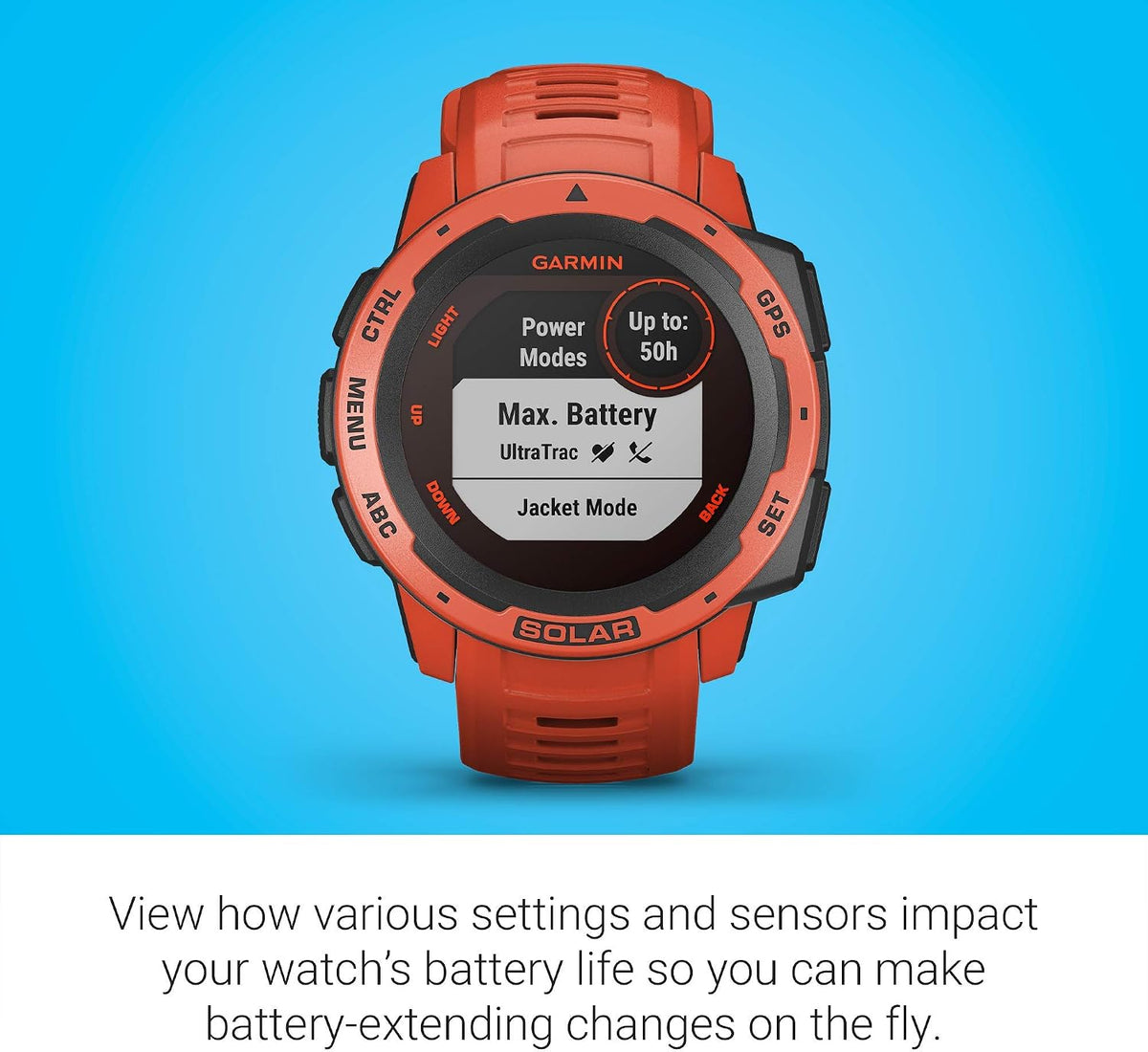 Garmin Instinct Solar, Solar-Powered Rugged Outdoor Smartwatch, Built-in Sports Apps and Health Monitoring, Flame Red (Renewed)