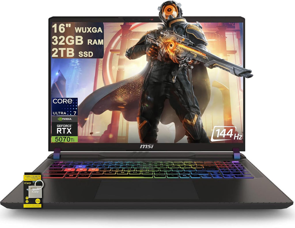 msi Vector 16 HX AI Gaming Laptop 16' WUXGA IPS 144Hz Intel 20-core Ultra 7 255HX (>i9-14900HX) 32GB DDR5 2TB SSD GeForce RTX 5070 Ti RGB Backlit Thunderbolt5 Wi-Fi6E Win11 ICP Hub PC