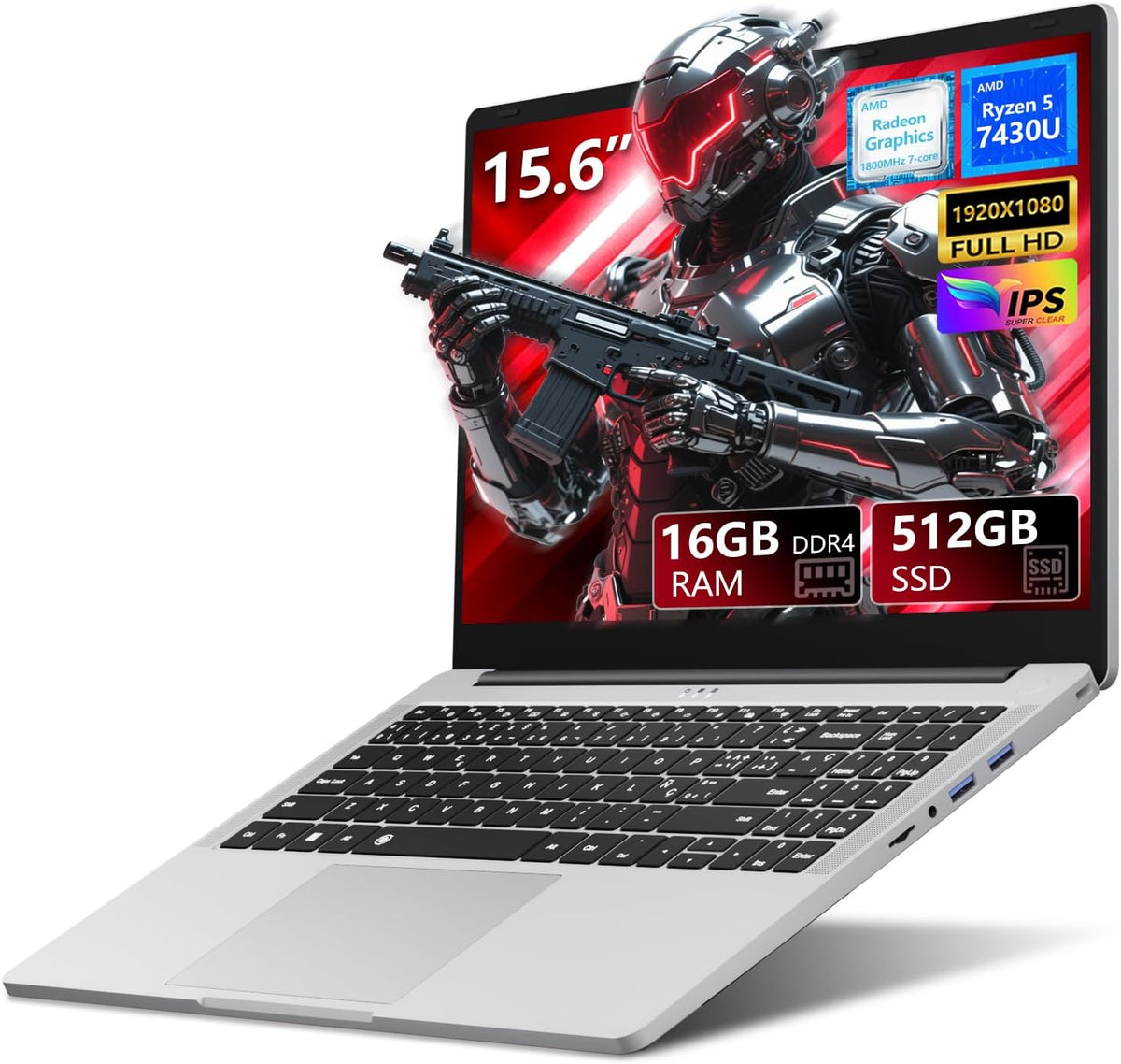 Laptop, AMD Ryzen 5 7430U Gaming Laptop, 15.6 Inch Laptop Computer with 16GB RAM 512GB SSD, AMD Radeon Lap top, Laptops with Backlit Keyboard, 55.2Wh Battery, Type-C, HDMI,Win 11 Pro