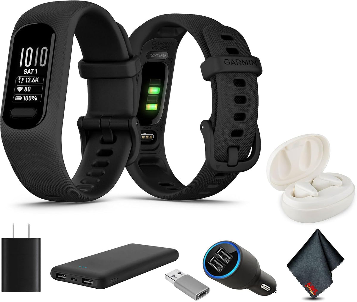 Garmin vívosmart 5, Fitness Tracker, Long-Lasting Battery, Simple Design, Black Large Bundle with USB Wall Charger + More