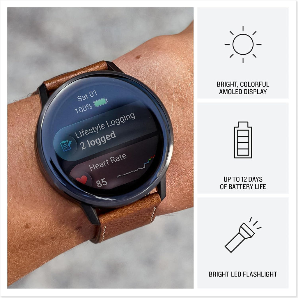 Garmin Venu 4 (45mm) Smartwatch – GPS, AMOLED, Sleep Coach, Body Battery, Slate w/Black Band and Brown Leather Band Bundle w/Deco Essentials Charging Dock, 3-Pack Dust Covers & 1.4' Screen Protector