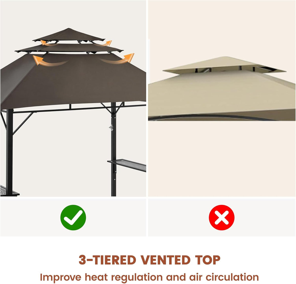 Yaheetech 8x5' Grill Gazebo, 3-Tier Outdoor BBQ Gazebo with Height-Adjustable Shelves & 10 S-Shaped Hooks & Built-in Bottle Opener, Brown